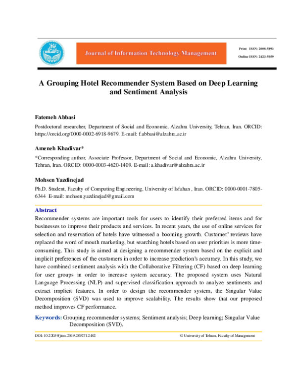 (PDF) A Grouping Hotel Recommender System Based on Deep Learning and ...