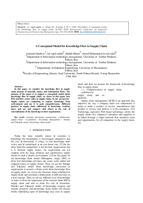 (PDF) A conceptual model for knowledge flow in supply chain