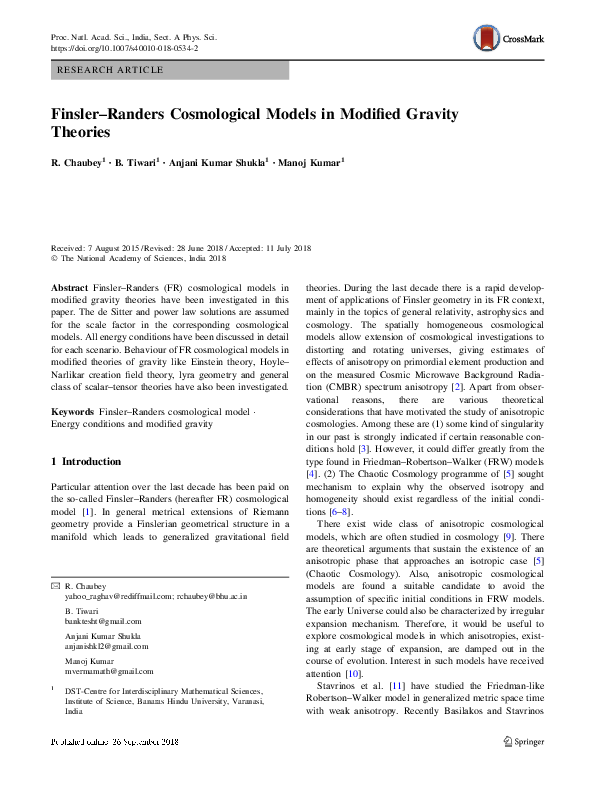 (PDF) Finsler–Randers Cosmological Models in Modified Gravity Theories