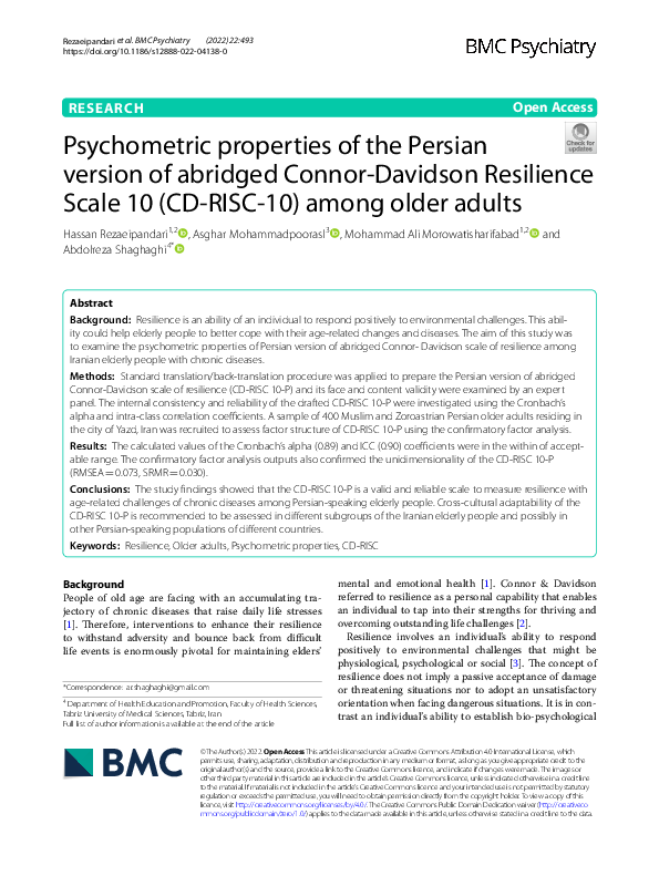 (PDF) Psychometric properties of the Persian version of abridged Connor ...