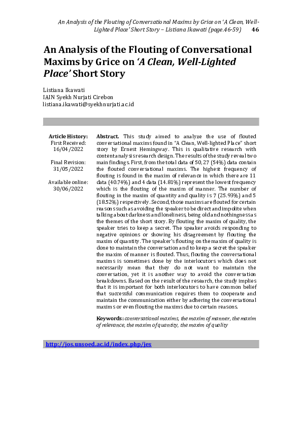 (PDF) An Analysis of the Flouting of Conversational Maxims by Grice on ...