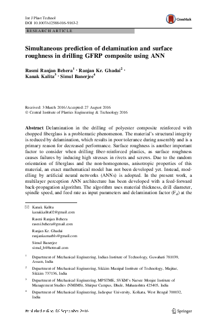 (PDF) Simultaneous prediction of delamination and surface roughness in ...