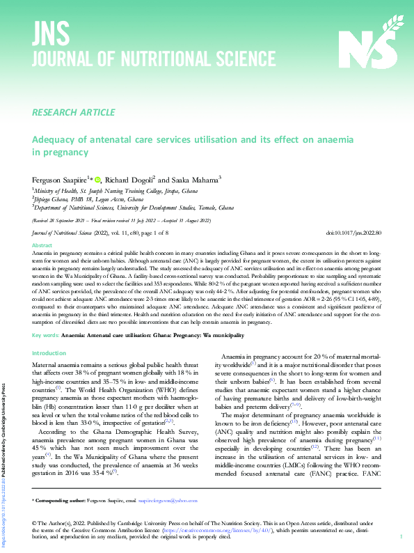 (PDF) Adequacy of antenatal care services utilisation and its effect on ...