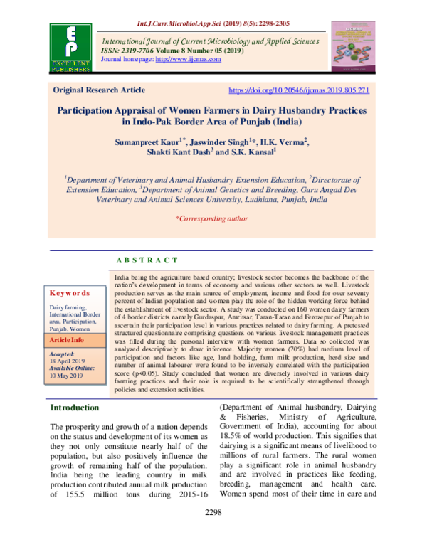 (PDF) Participation Appraisal of Women Farmers in Dairy Husbandry ...