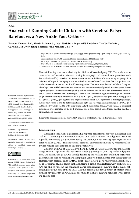 (PDF) Analysis of Running Gait in Children with Cerebral Palsy ...