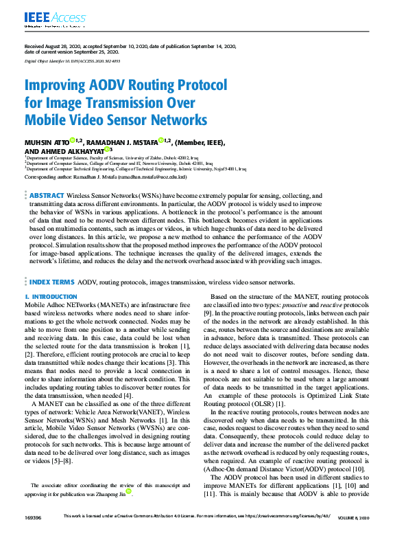 (PDF) Improving AODV Routing Protocol for Image Transmission Over ...
