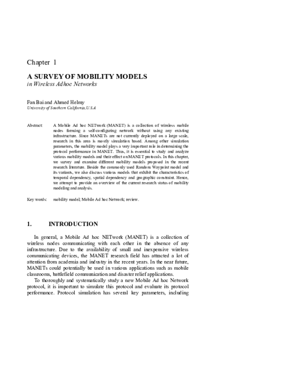 (PDF) A survey of mobility models in wireless adhoc networks | Ahmed ...