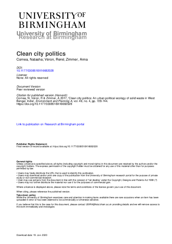 (PDF) Clean city politics: An urban political ecology of solid waste in ...