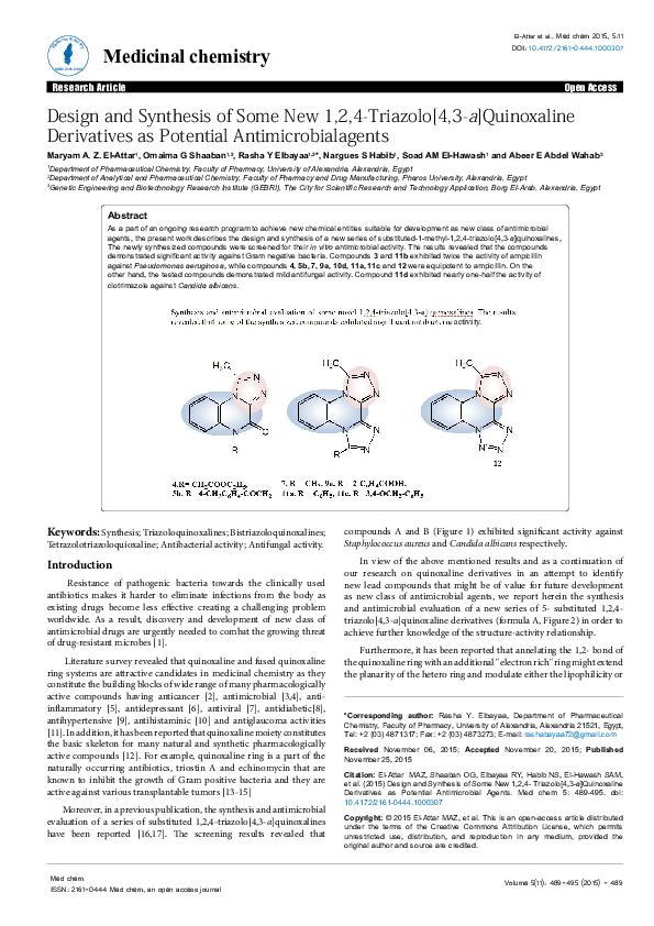 (PDF) Design and Synthesis of Some New 1,2,4- Triazolo[4,3-a ...