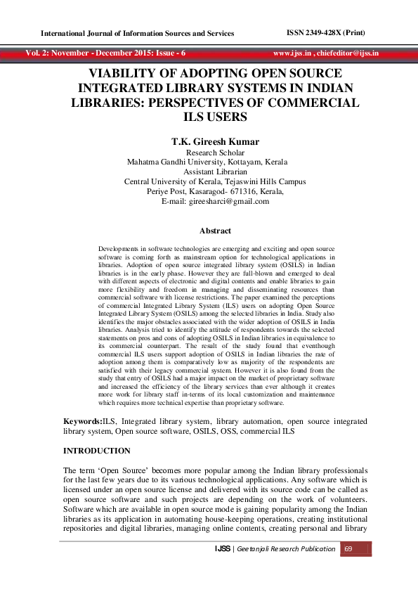 (PDF) Viability of Adopting Open Source Integrated Library Systems in ...