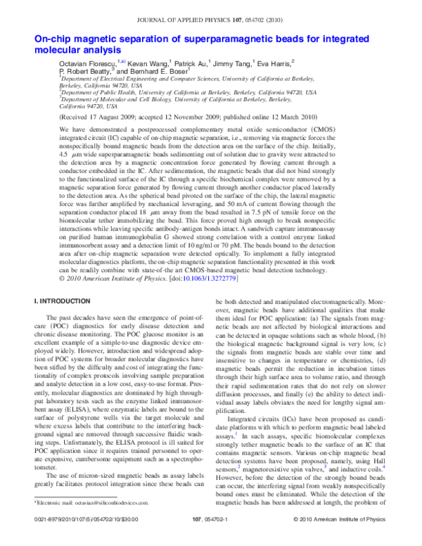 (PDF) On-chip magnetic separation of superparamagnetic beads for ...