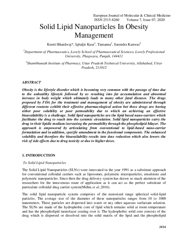 (PDF) Solid Lipid Nanoparticles In Obesity Management