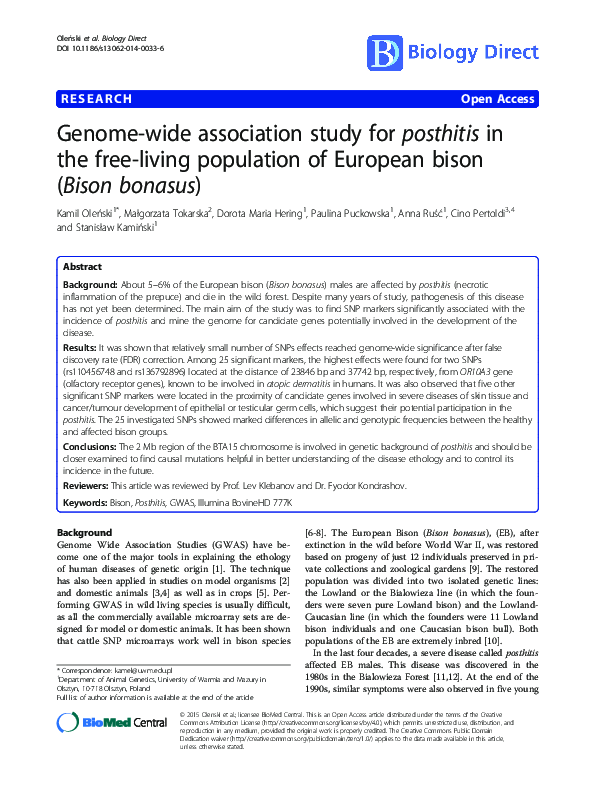 (PDF) Genome-wide association study for posthitis in the free-living ...