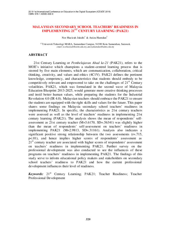 (PDF) Malaysian Secondary School Teachers’ Readiness in Implementing ...