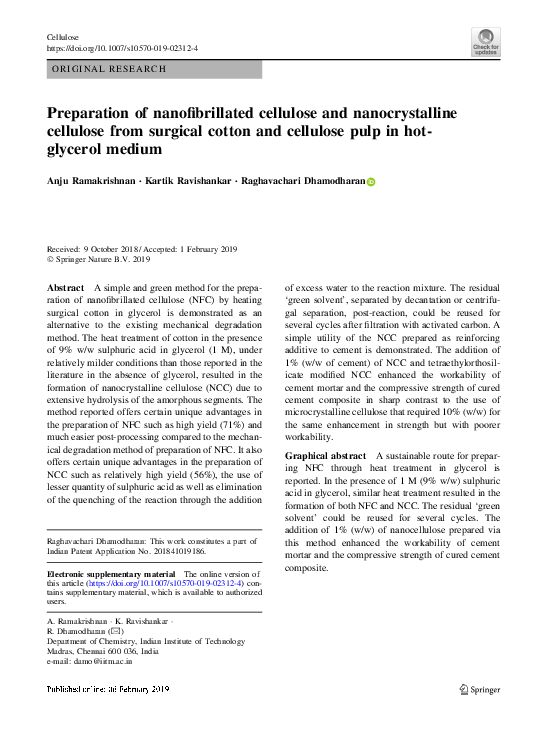 (PDF) Preparation of Nanofibrillated Cellulose and Cellulose Whiskers