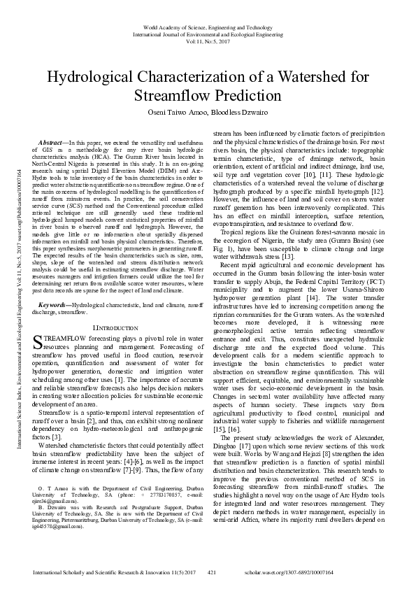 (PDF) Hydrological Characterization Of A Watershed For Streamflow ...