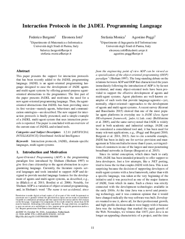 (PDF) Interaction protocols in the JADEL programming language