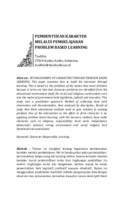 (PDF) Pembentukan Karakter Melalui Pembelajaran Problem Based Learning