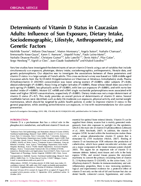 (PDF) Determinants of Vitamin D Status in Caucasian Adults: Influence ...