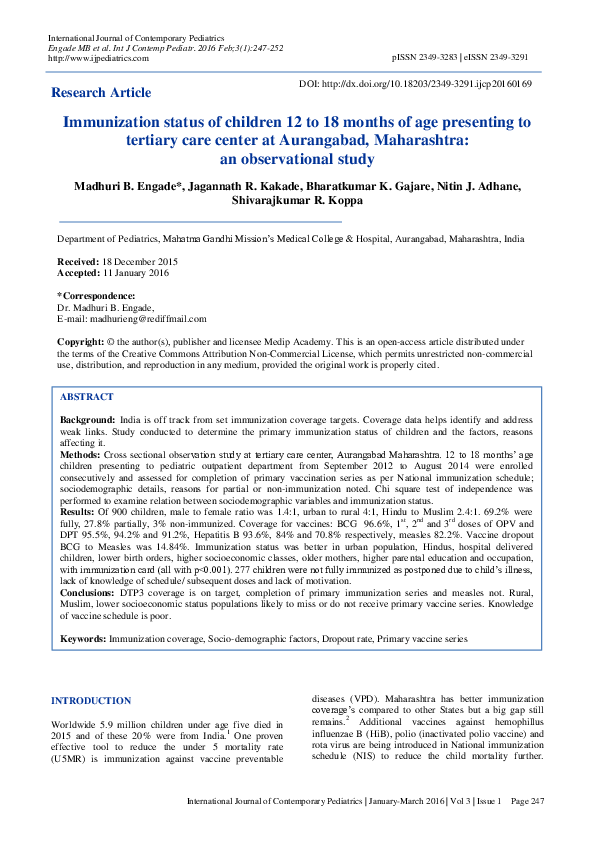 (PDF) Immunization status of children 12 to 18 months of age presenting ...