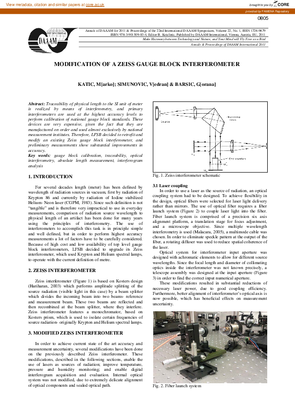 (PDF) Modification of a Zeiss Gauge Block Interferometer Vedran