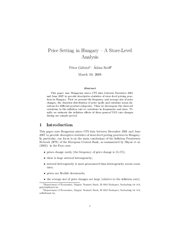 (PDF) Price setting in Hungary-a store-level analysis