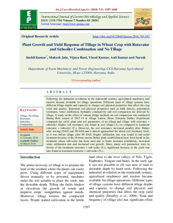 (PDF) Plant Growth and Yield Response of Tillage in Wheat Crop with ...
