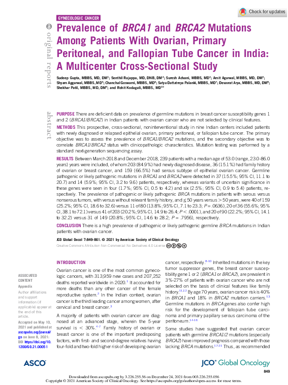 (PDF) Prevalence of BRCA1 and BRCA2 Mutations Among Patients With ...