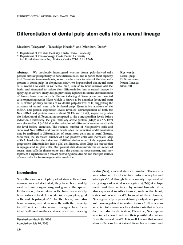 (PDF) Differentiation of dental pulp stem cells into islet-like aggregates