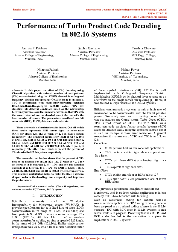 (PDF) Performance of Turbo Product Code Decoding in 802.16 Systems