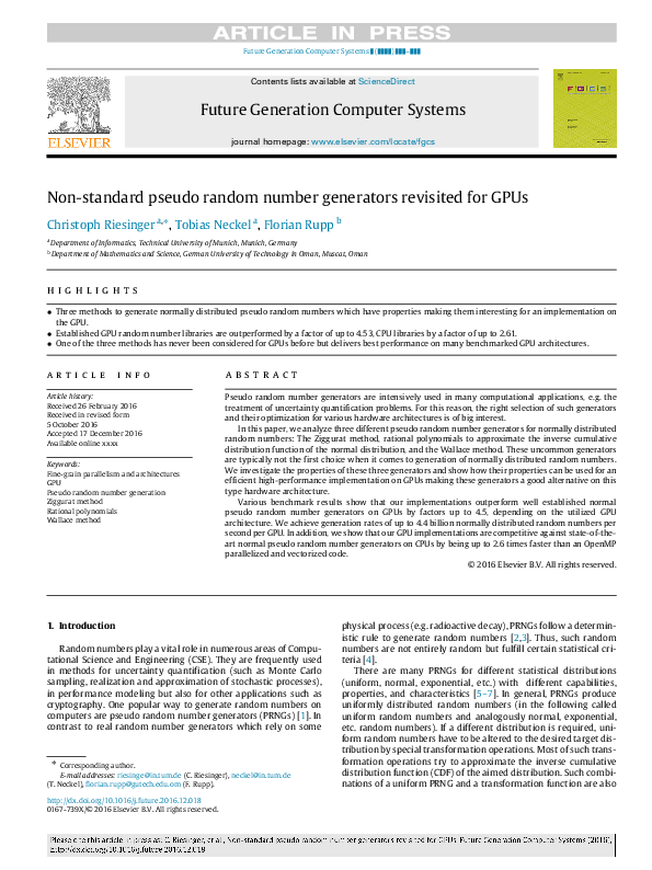 (PDF) Non-standard pseudo random number generators revisited for GPUs