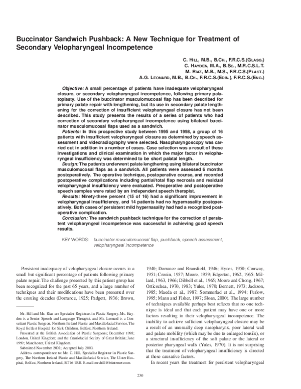 (PDF) Buccinator Sandwich Pushback: A New Technique for Treatment of ...