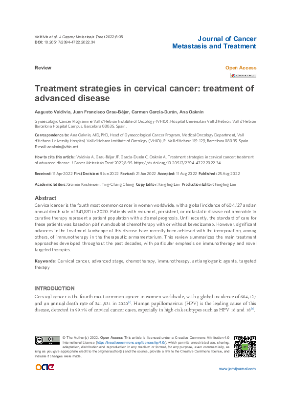 (PDF) Treatment strategies in cervical cancer: treatment of advanced ...