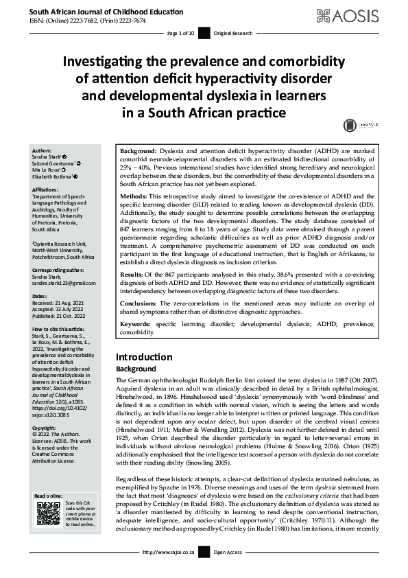 (PDF) Investigating the prevalence and comorbidity of attention deficit ...
