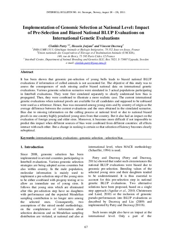 (PDF) Implementation of genomic selection at national level: impact of ...