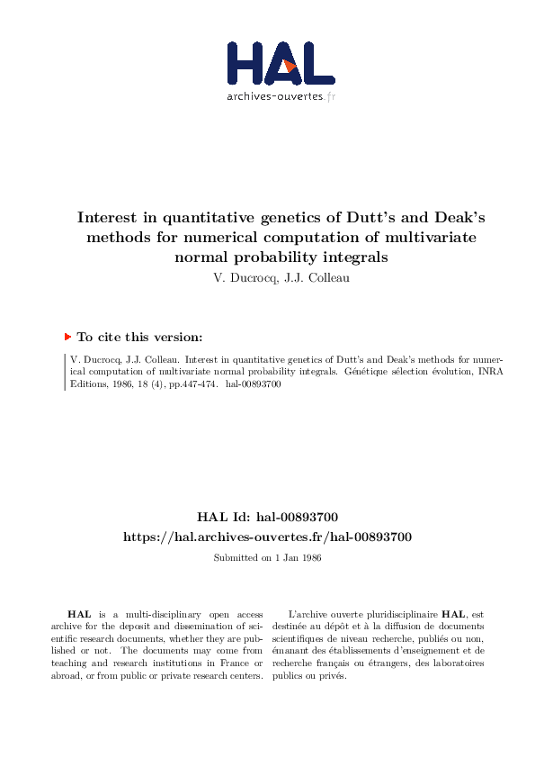 (PDF) Interest in quantitative genetics of Dutt's and Deak's methods ...