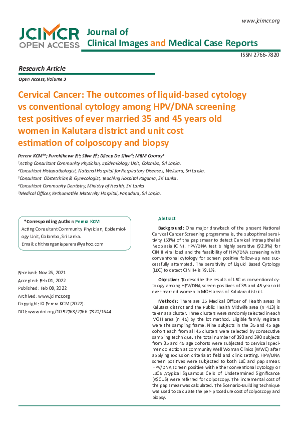 (PDF) Cervical Cancer: The outcomes of liquid-based cytology vs ...