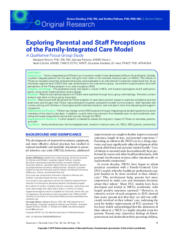 (PDF) Exploring Parental and Staff Perceptions of the Family-Integrated ...