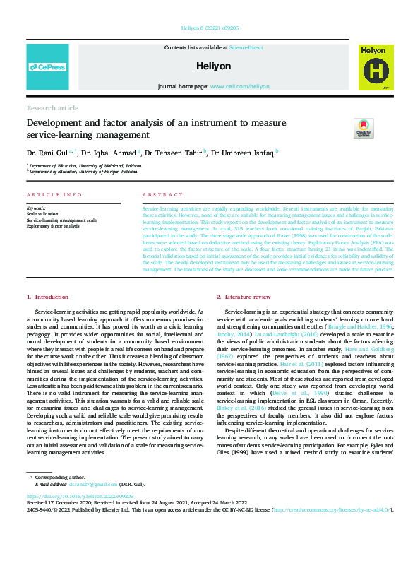 (PDF) Development and factor analysis of an instrument to measure ...