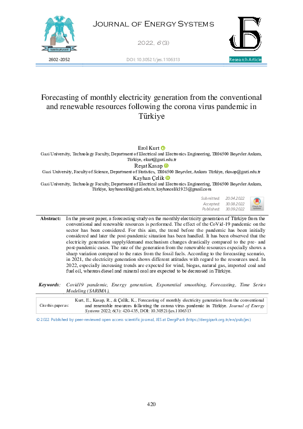 (PDF) Forecasting of monthly electricity generation from the ...