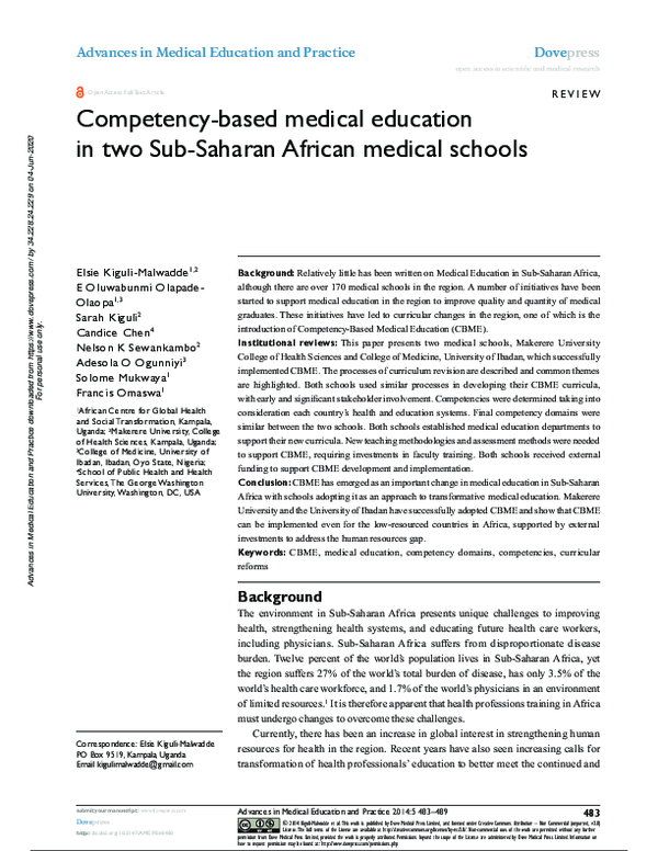 (PDF) Competency-based medical education in two Sub-Saharan African ...