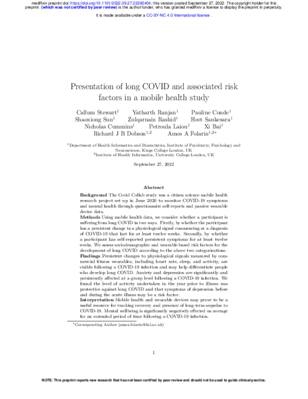 (PDF) Presentation of long COVID and associated risk factors in a ...