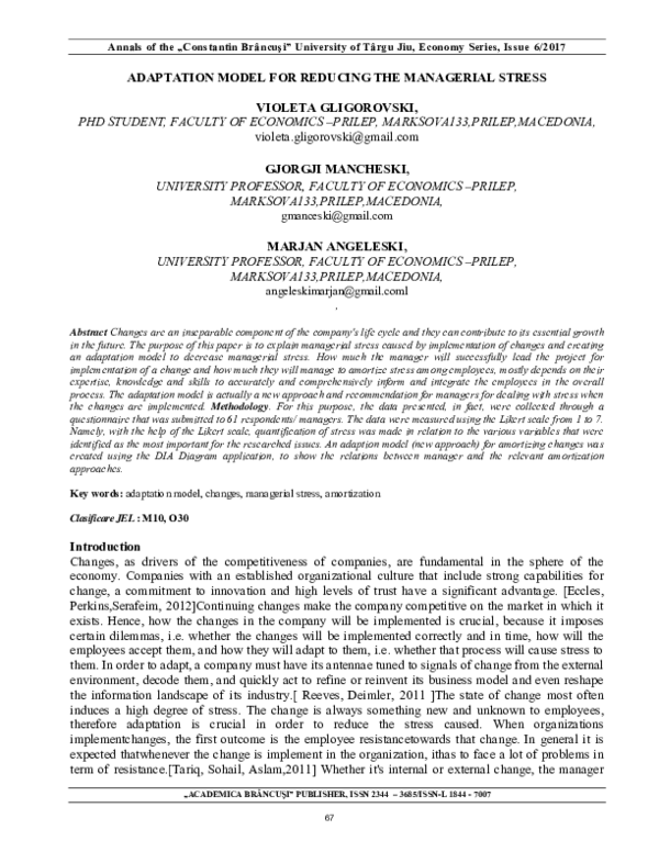 (PDF) Adaptation Model For Reducing The Managerial Stress