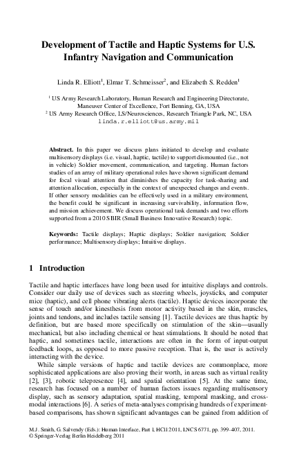 (PDF) Development of Tactile and Haptic Systems for U.S. Infantry ...