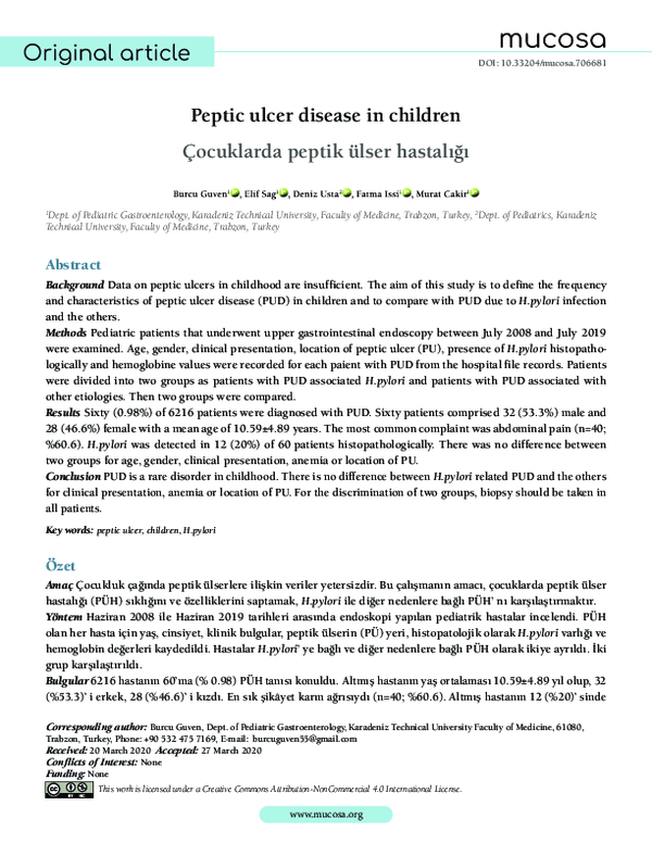 (PDF) Peptic ulcer disease in children