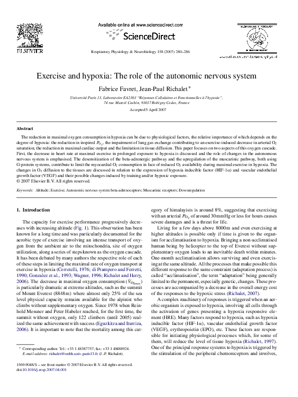 (PDF) Exercise and hypoxia: The role of the autonomic nervous system