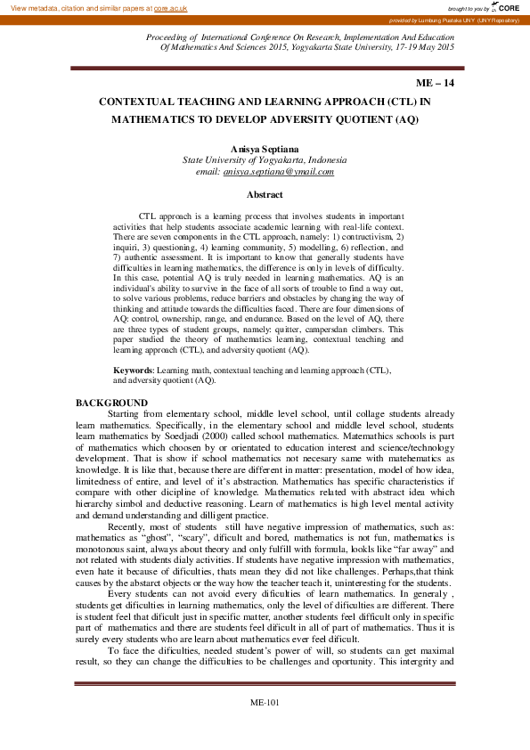 (PDF) Contextual Teaching and Learning Approach (CTL) in Mathematics to ...