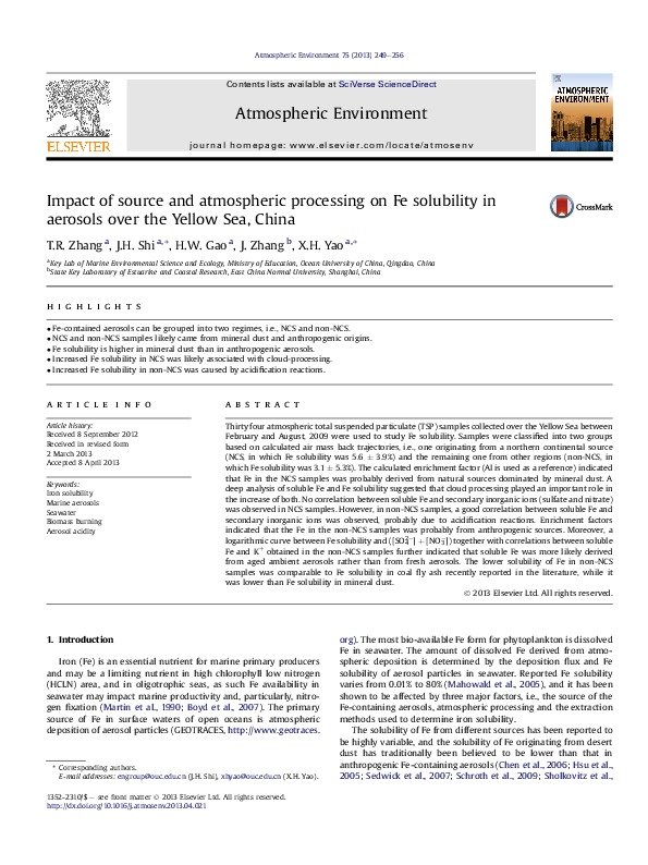 (PDF) Impact of source and atmospheric processing on Fe solubility in ...