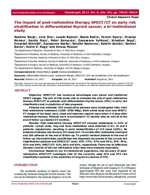(PDF) Post-Radioiodine SPECT/CT's Role in Thyroid Cancer Risk Assessment