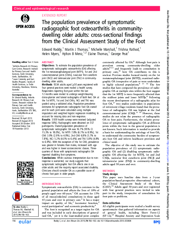 (PDF) The population prevalence of symptomatic radiographic foot ...